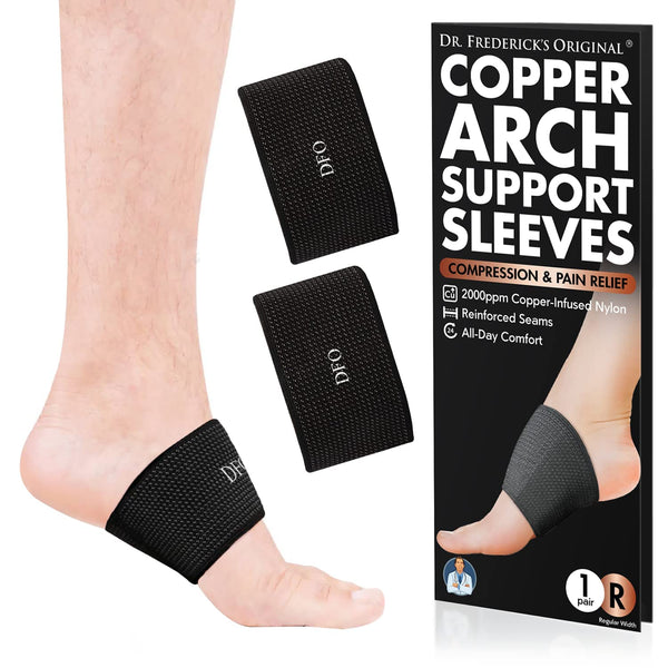 Dr. Frederick's Original Copper Infused Arch Support Sleeves - 2pcs - Arch Support Bands for Plantar Fasciitis, Flat Feet, Fallen Arches - Fast Pain Relief Braces for Women & Men