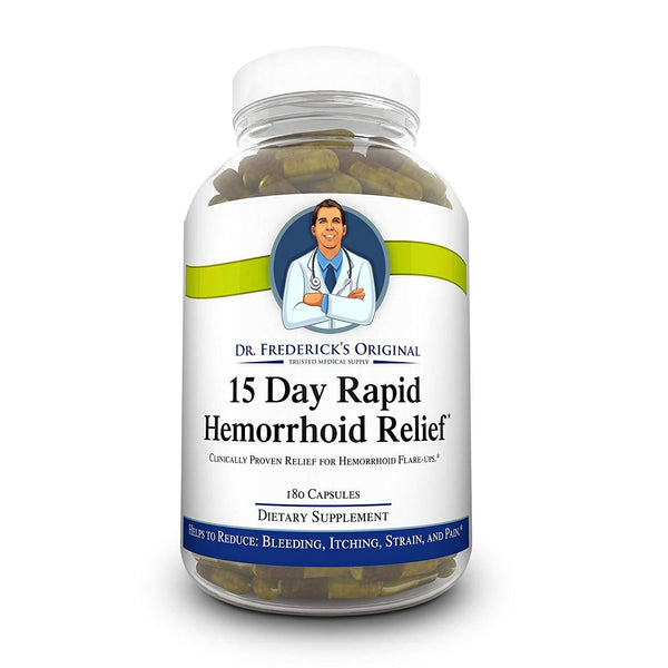 Dr. Frederick's Original Rapid Hemorrhoid Relief -- 180 Fiber Supplement Capsules - for Reducing Flare Ups, Bleeding, Itching, Pain, and Strain